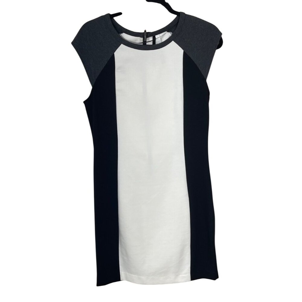 Kensie Color Block Shift Dress White Black Size M Medium Stretch Cap Sleeve